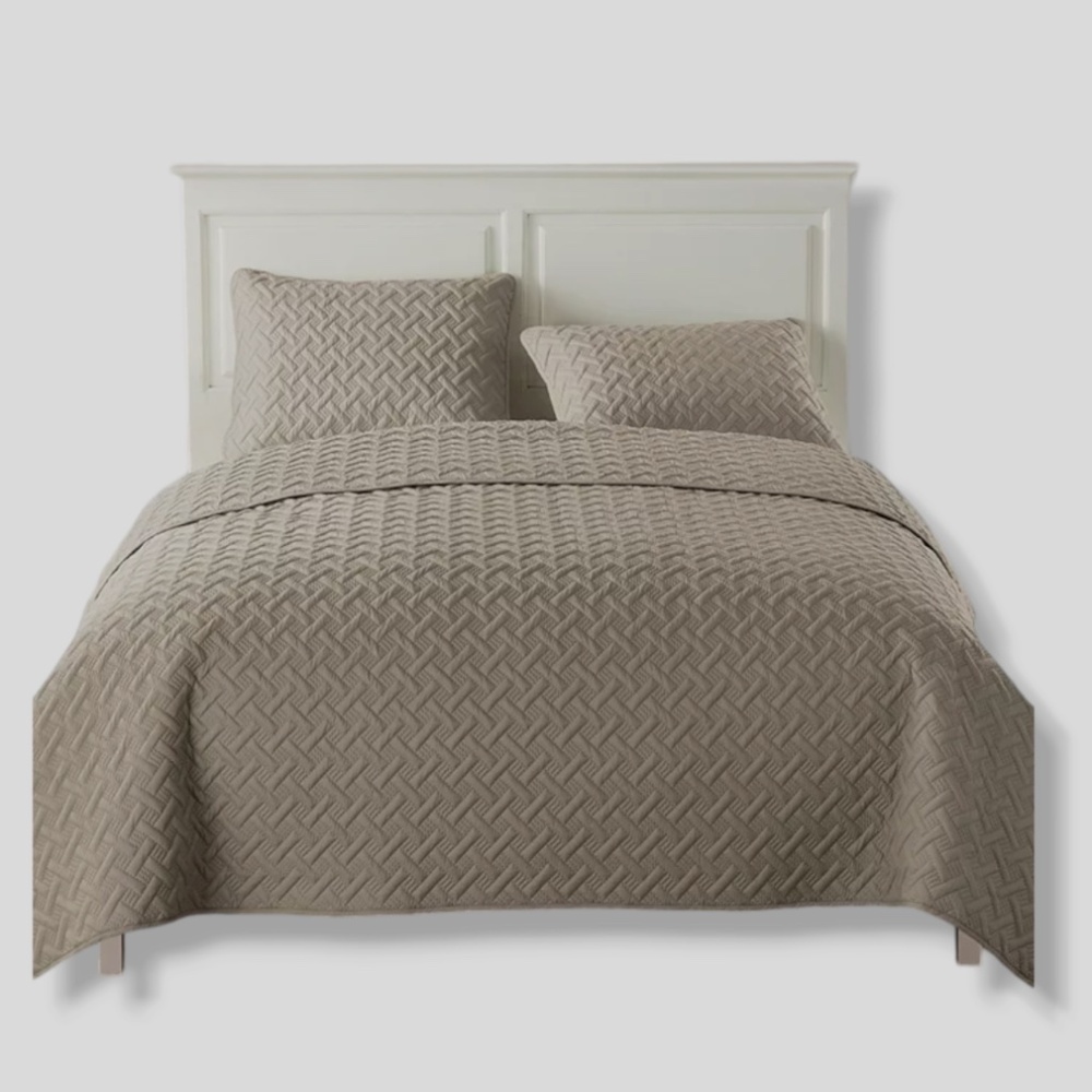 2pc Twin Nina Embossed Quilt Set Taupe - VCNY Home